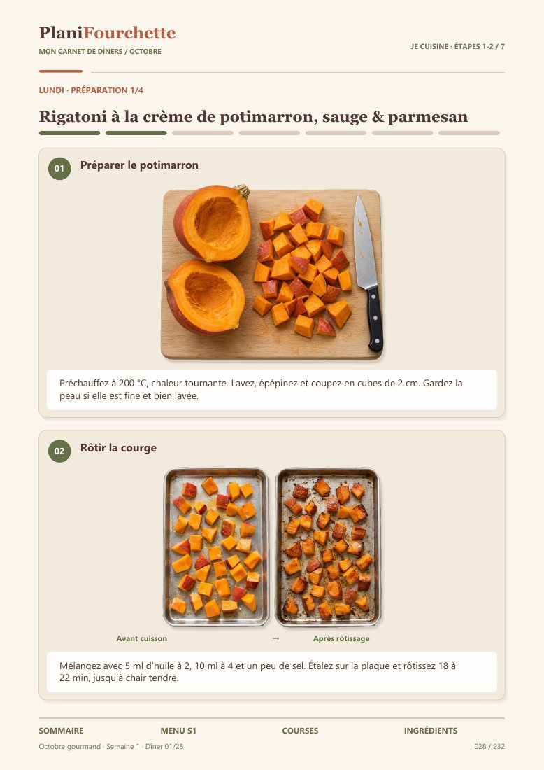 Étapes illustrées de la recette de rigatoni