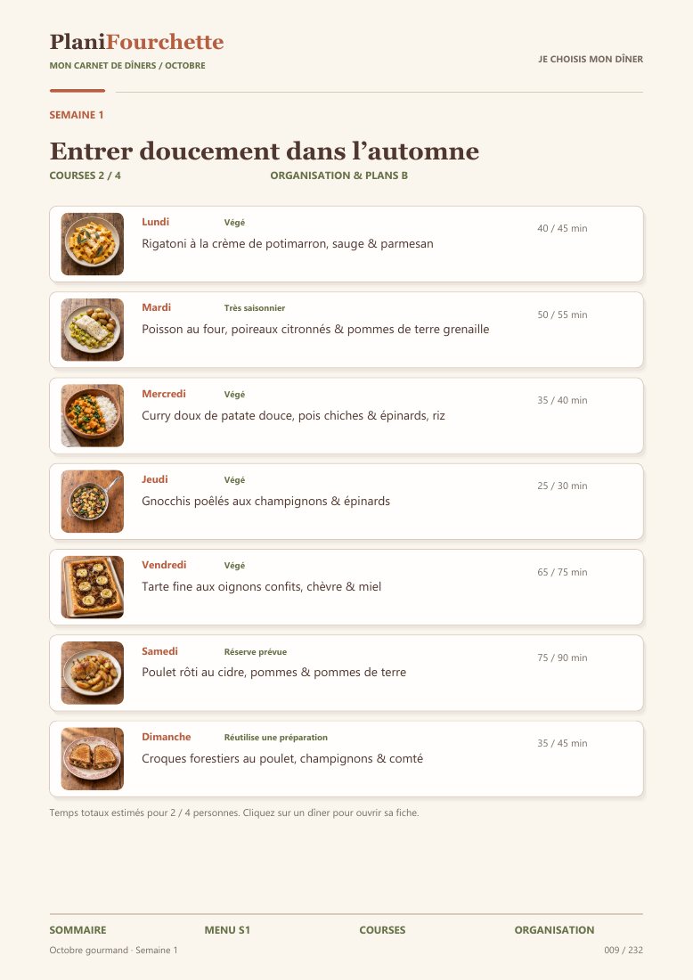Menu illustré de sept dîners