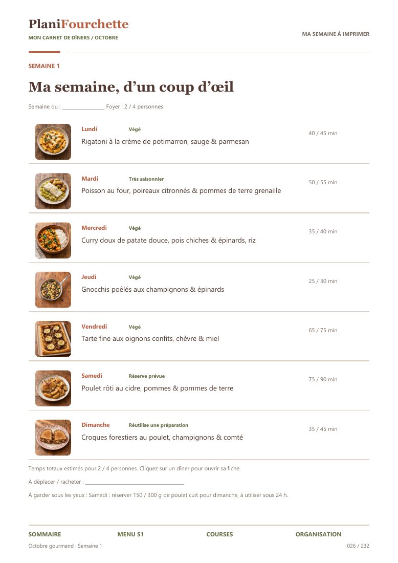 Planning hebdomadaire imprimable